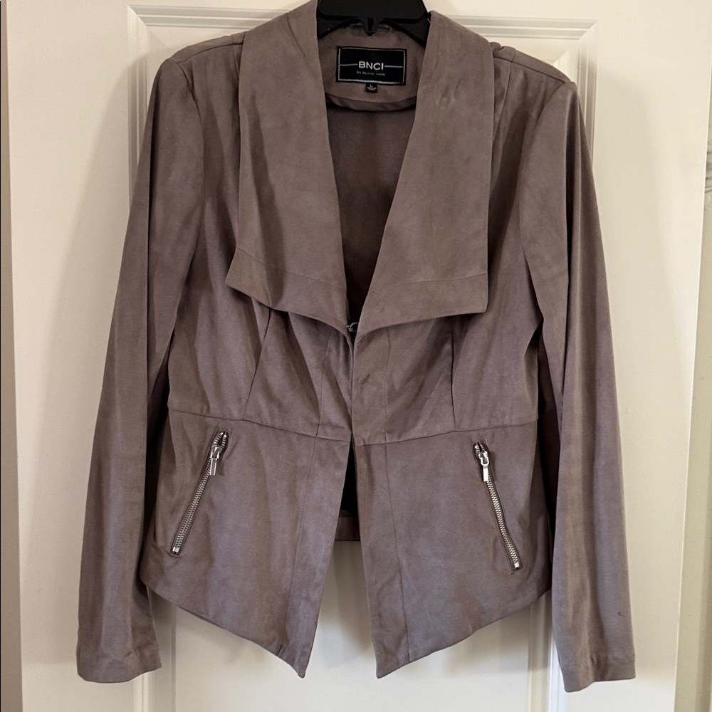 BNCI by Blanc Nior Faux Suede Taupe/Grey Open-Front Jacket